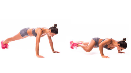 young woman doing exercise  Outside Leg Kick Push Up