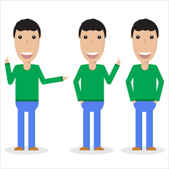 Obraz premium Set of three male persons in different poses flat vector image isolated on white.