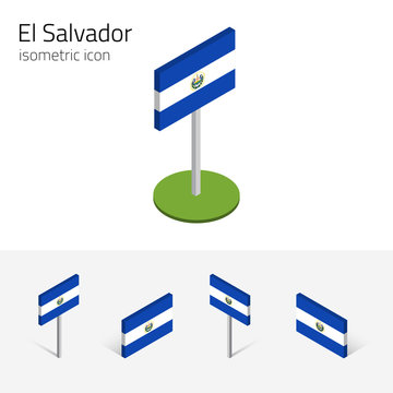 Salvadoran flag (Republic of El Salvador), vector set of isometric flat icons, 3D style, different views. Editable design elements for banner, website, presentation, infographic, poster, map. Eps 10