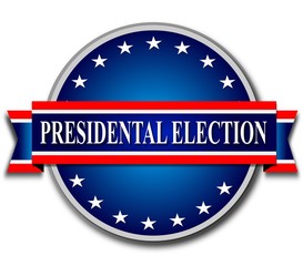 Presidential election 2016. Blue badge with ribbon isolated on white background