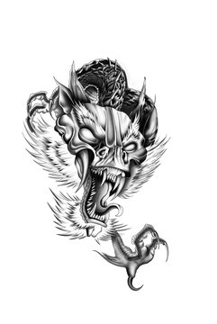 Dragon tattoo design in black and grey