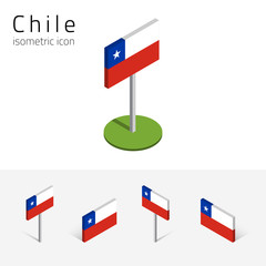 Chilean flag (Republic of Chile), vector set of isometric flat icons, 3D style, different views. 100% editable design elements for banner, website, presentation, infographic, poster, map. Eps 10