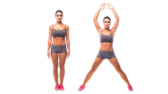 Young Woman Doing Exercise Jumping Jacks