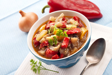 Colorful vegetable stew in a bowl