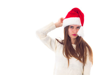 Woman in red christmas hat