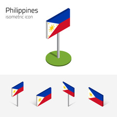Philippine flag (Republic of the Philippines), vector set of isometric flat icons, 3D style, different views. Editable design elements for banner, website, presentation, infographic, map. Eps 10