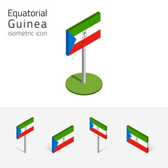 Republic of Equatorial Guinea flag, vector set of isometric flat icons, 3D style. African country flags. Editable design elements for banner, website, presentation, infographic, poster, map. Eps 10