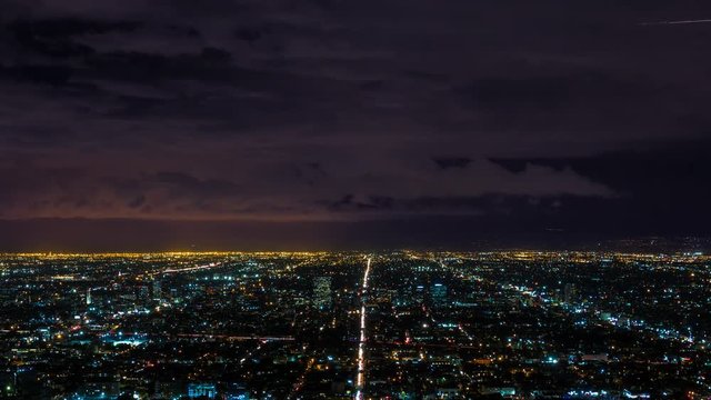 Thunderstorm and Lightning Bolt in Los Angeles Night Timelapse