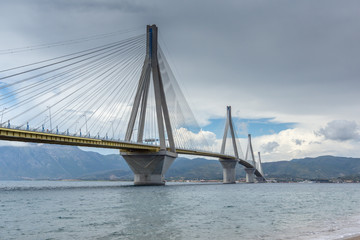 Fototapeta na wymiar Panorama of The cable bridge between Rio and Antirrio, Patra, Western Greece