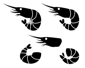 Shrimp and prawn icons, vector object
