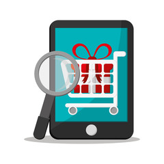 Smartphone gift and cart icon. shopping online ecommerce media and market theme. Colorful design. Vector illustration