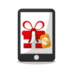 Smartphone and gift icon. shopping online ecommerce media and market theme. Colorful design. Vector illustration