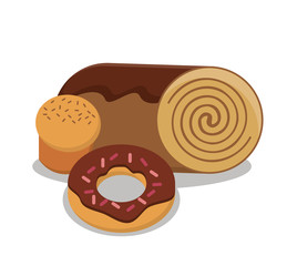 Donut and bread icon. Bakery breakfast food and menu theme. Colorful and isolated design. Vector illustration