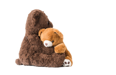 two teddy bear hugging isolated