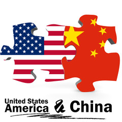 China and United States flags in puzzle