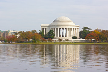 Thomas Jefferson Memorial near Tidal Basin in Washington, DC, USA. Autumn morning around Tidal Basin in US capital.