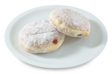Two Donut Filled with Jam on White Background