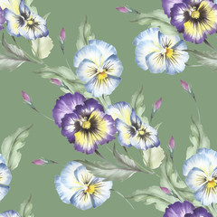 Obraz premium Seamless pattern with pansies. Hand draw watercolor illustration
