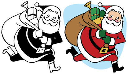 Santa Claus running with a sack of presents