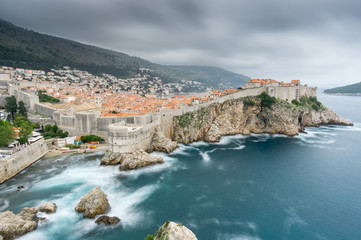 A summer storm gathers over the medieval walled city of Dubrovnik, Croatia.