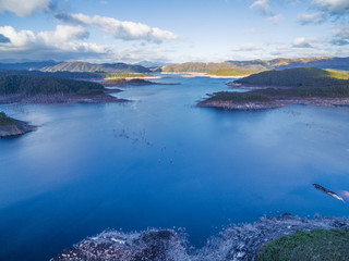 Aerial view of Lake Gordon, Southwest, Tasmania, Australia