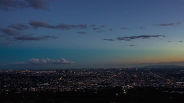 Los Angeles and Griffith Observatory Day To Night Sunset Timelapse Wide