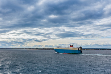 Large vehicle carrier ship crossing Port Phillip, Melbourne, Australia