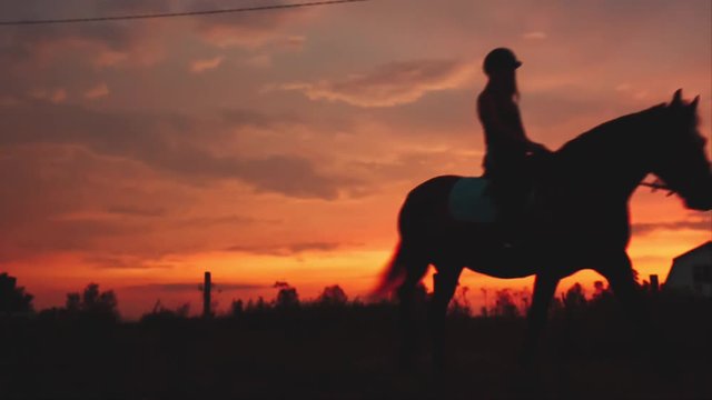 Silhouette of Rider and Horse at Sunset