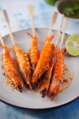 grilled shrimp stick in plate