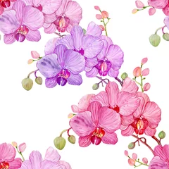 Papier peint photo autocollant rond Orchidee modèle sans couture, orchidées aquarelles
