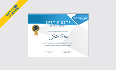 Elegant Blue and Golden Ribbon Certificate decorated template shapes and vector