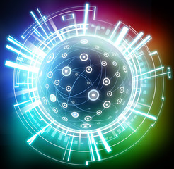 Global network connection system on an abstract rainbow color ba