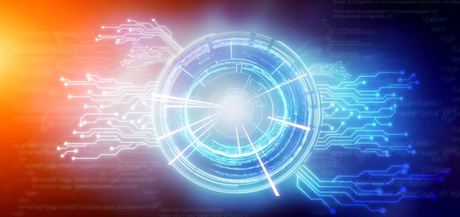 Hi-tech digital technology wheel on a blue abstract background