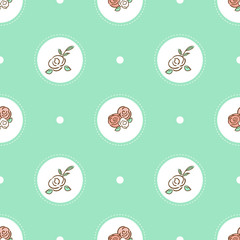 Fototapeta na wymiar Flower rose pattern seamless vector. Floral background in mint color for scrapbook or wrapping paper.