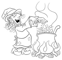 witch cooking a magic potion in the cauldron