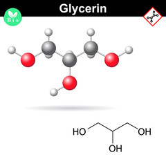 Glycerol chemical formula and 3d model