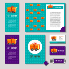 Fototapeta premium Shipping logo gift. Cooperativnaya identity, service delivery gifts. Vector illustration.