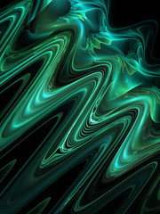 Glowing color waves on black background. Abstract fractal texture. Fantasy design for greeting cards or t-shirts.