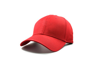 Closeup of the fashion red cap isolated on white background.