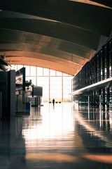 Long Hallway in train station with sunset at the end - Dramatic awesome lighting