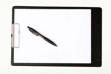 Black clipboard with a pen isolated
