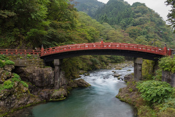 Fototapeta na wymiar Shinkyo (Sacred Bridge) stands at the entrance to Futarasan Shrine.