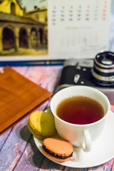Still life with macaron cake