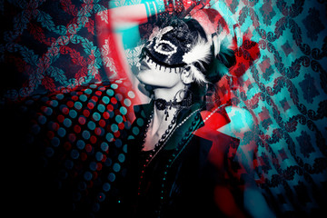 woman with mask in night club