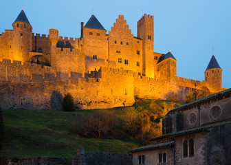 Fototapeta na wymiar Medieval Castle in sunset time. Carcassonne