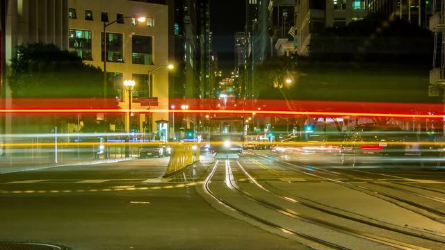 California Street in Downtown San Francisco Night Timelapse 