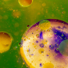 Abstract, colorful composition with oil, water and ink. High resolution and quality