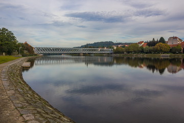 Fototapeta na wymiar Iron bridge, Vltava river, Tyn nad Vltavou, Czech Republic