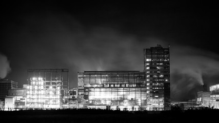 Petrochemical plant in night. Long exposure photography