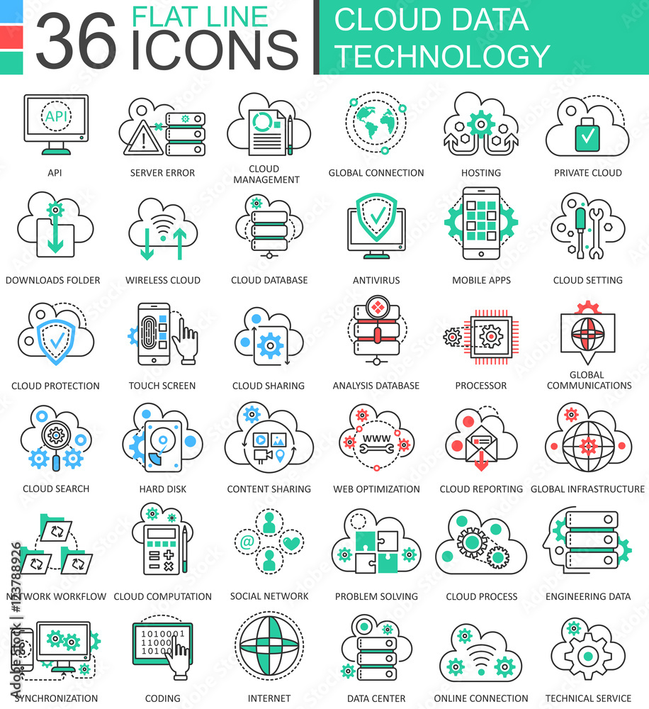 Aufkleber Vector Cloud data technology ultra modern color outline line icons for apps and web design.